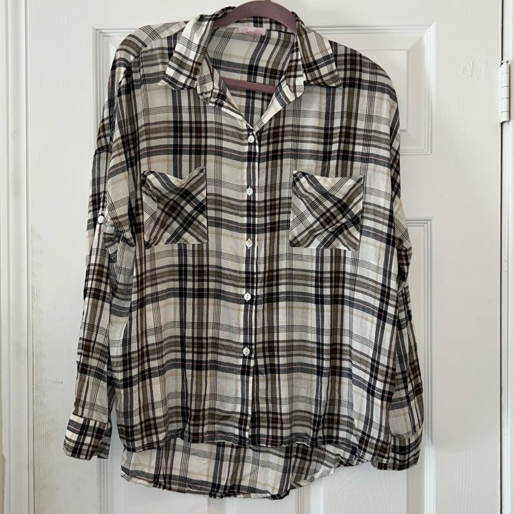 Pink lily button down plaid shirt size small